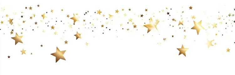 Fototapeta premium Golden stars sparkle against a white backdrop, creating a magical and festive atmosphere perfect for celebrations.