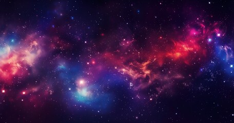 Fototapeta premium A vibrant cosmic scene featuring swirling nebulae and stars in a vast universe, evoking a sense of wonder and exploration.