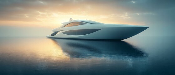 Fototapeta premium High-Speed Motor Yacht Sailing in Calm Waters, Digital Rendering