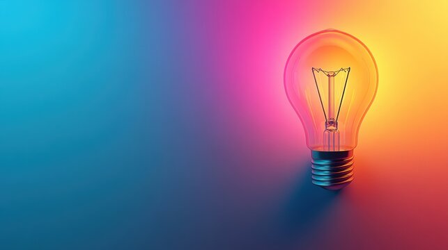 Modern Light Bulb Icon in Minimal Style on Bright Colorful Background