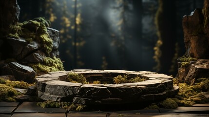 A stone circle with moss growing on it