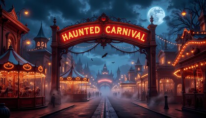 Haunted Halloween Carnival Scene