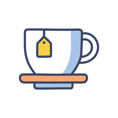 Teacup & saucer. A cup of tea, hot beverage, tea bag in a mug on a saucer, for break time and relaxation.