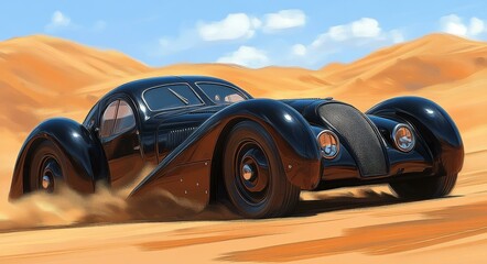Obraz premium Vintage Car Racing in the Desert