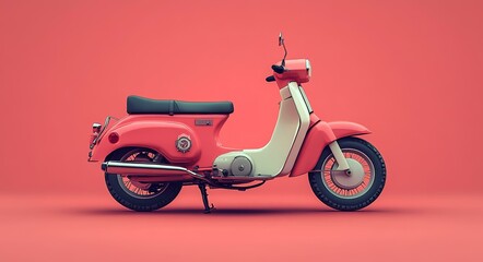 Fototapeta premium Vintage Red Scooter Model, 3D Rendering