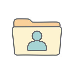 User folder icon. Simple cartoon icon depicting a folder with a person symbol inside, representing a user profile or account.