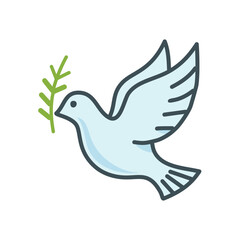 Dove peace symbol. White dove carrying an olive branch, symbolizing peace, hope, and new beginnings.