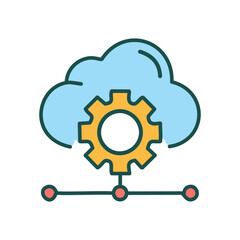 Obraz premium Cloud gear network. Illustration of a gear connected to a network, symbolizing cloud computing and automation.