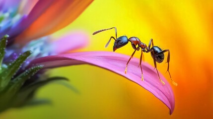 Naklejka premium Ant on a Flower Petal