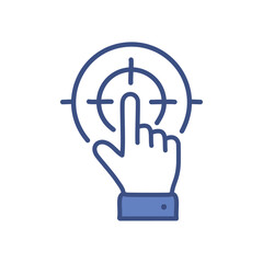 Target hand icon. Hand clicking on a target.  Represents aiming, focus, and achievement.
