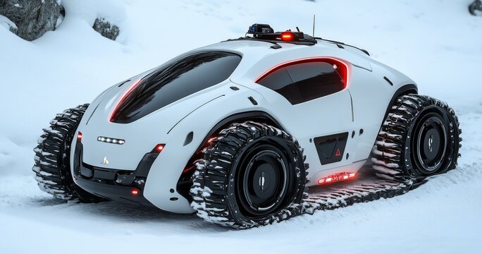 Snowmobile in a Snowy Landscape