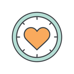 Heart clock icon. A clock with a heart in the center. Represents love, time, and the importance of caring.