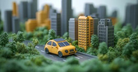 Obraz premium Eco-Friendly Urban Transportation, Yellow Taxi in Cityscape