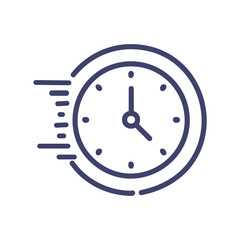 Fast time clock icon. Simple line icon of a clock with a speed line, representing rapid time or deadline.