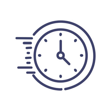 recommend clip art: Fast time clock icon. Simple line icon of a clock with a speed line, representing rapid time or deadline.