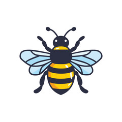 Cute cartoon bee. Adorable cartoon bee with yellow and black stripes and blue wings. Perfect for kids designs, nature themes, and more.