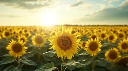 Fototapeta premium Sunflowers stand tall in the field.