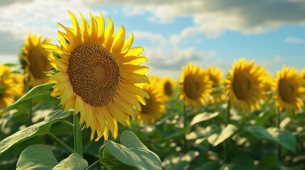 Golden field of sunflowers.