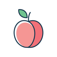 Peach fruit icon. Simple illustration of a peach fruit with a leaf. Perfect for branding, apps, and websites.