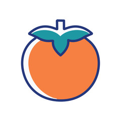 Persimmon fruit icon. Orange persimmon fruit icon illustration with green leaf on top. Perfect for healthy food, autumn harvest, and nature themed projects.