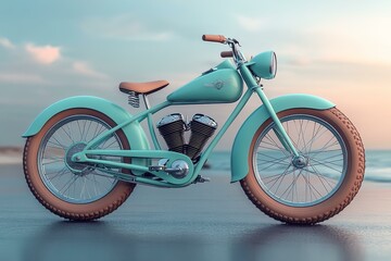 Obraz premium Vintage Teal Motorcycle with Brown Seat