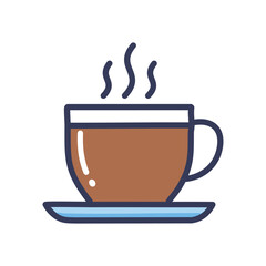 Hot coffee cup. Illustration of a steaming cup of coffee on a saucer. Perfect for coffee shop menus and branding.