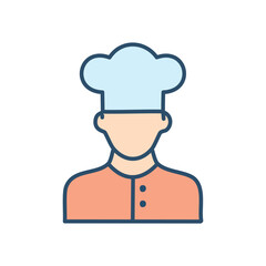 Chef icon illustration. Cartoon chef icon with a white hat and red uniform. Perfect for culinary, restaurant, or food-related projects.