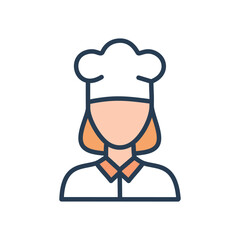 Female chef icon. Chef wearing a hat, female culinary professional, cook, kitchen, cooking.