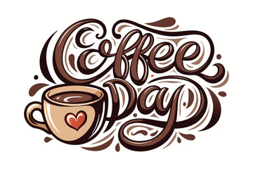 Coffee Day calligraphy illustration design.