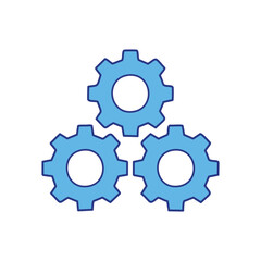 Three gears. Blue gears interlock, symbolizing teamwork, cooperation, and the smooth operation of a system.