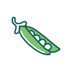 Green pea pod. Single green pea pod with seeds inside. Perfect for healthy eating, garden, and food icon design.