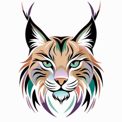 Lynx face illustration with vibrant colors for t-shirt print design with copy space