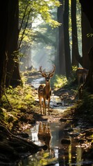 Fototapeta premium A deer stands in a forest