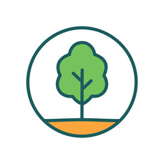 Green tree icon. Simple illustration of a tree with green leaves in a circle, representing nature, growth, and new beginnings.