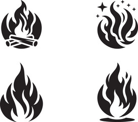 Fire icon set isolated on white background—stock vector illustration.