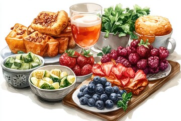 Watercolor Painting of a Delicious Breakfast Spread