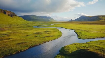 Fototapeta premium Icelandic rivers and hills landscape
