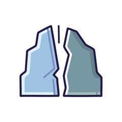 Cracked rock. Two rock formations broken apart, symbolizing separation, division, or the impact of nature.