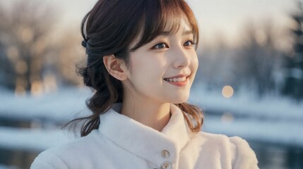 雪の中にいる女性/Woman on snow