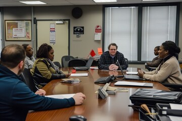 Meeting with city employees discussing community development initiatives in their offices during a weekday morning