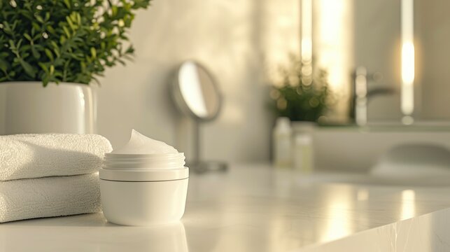 Jar of Atomy Absolute Cellactive Cream in Spa-like Bathroom