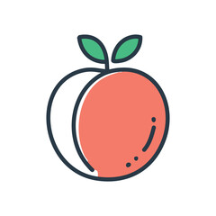 Peach fruit icon. Line art icon of a peach, symbolizing summer, sweetness, and healthy eating.