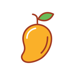 Mango fruit icon. Yellow tropical fruit with a green leaf, ideal for summer, health and food-related designs.