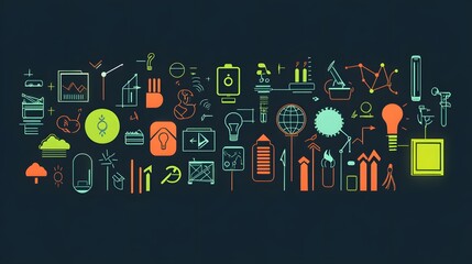 Obraz premium Clean tech icons arranged symmetrically on a smooth, matte background