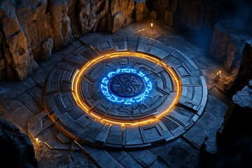 Obraz premium A dungeon filled with ancient machines, powered by long-forgotten magic, which spring to life as intruders enter
