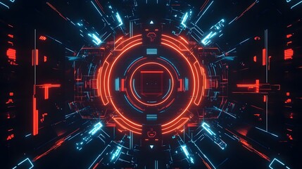 Obraz premium Minimal tech symbols in a symmetrical pattern on a futuristic background