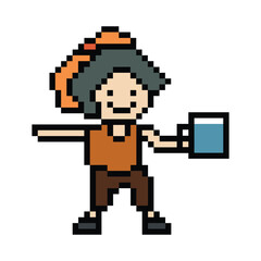 Cute pixel cartoon 8bit character woman drink water healthy lifestyle decoration life style 8 bit female girl lady drinking health water glass isolated png vector.