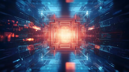 Minimal tech symbols in a symmetrical pattern on a futuristic background