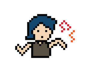 Cute pixel cartoon 8bit character man exercises training dance lifestyle music decoration life style 8 bit male boy dance with music game fitness isolated PNG vector.