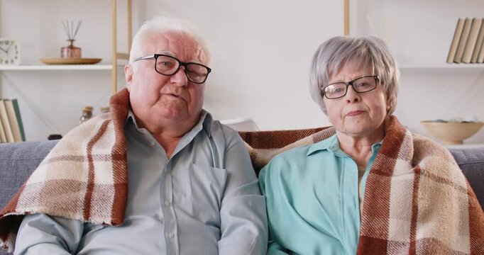 Elderly family couple engaging in a video call from home, participating in an online consultation, talking to webcam. Internet technology for communication, online interactions in lives.